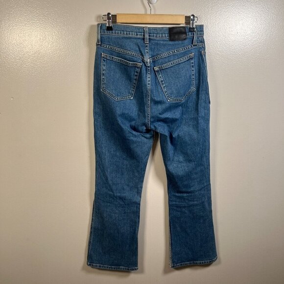 Proenza Schouler High Rise Flare Jeans Size 28 Two Tone Cropped Blue Denim - Picture 3 of 12